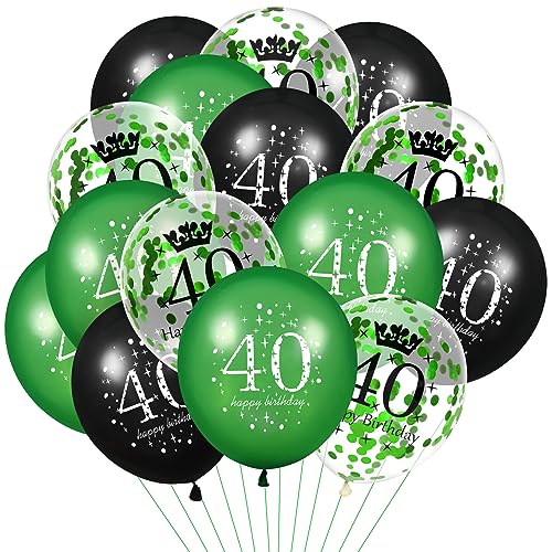Luftballoon 40. Geburtstag Deko,15Stück Grün Schwarz Latex Luftballons, Happy Birthday Grün Latex Konfetti Folienballon 40. Jahrestag Party Dekoration Herren Damen Frau für Geburtstag Dekorationen von RUMIA