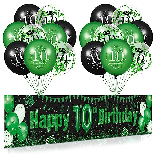 Grüner 10. Geburtstag Dekorationen für Jungen Mädchen Grün Schwarz 18Pcs 10. Geburtstag Luftballons und glückliche 10. Geburtstag Hof Banner für Kinder zum 10. Geburtstag Jahrestag Party Supplies von RUMIA