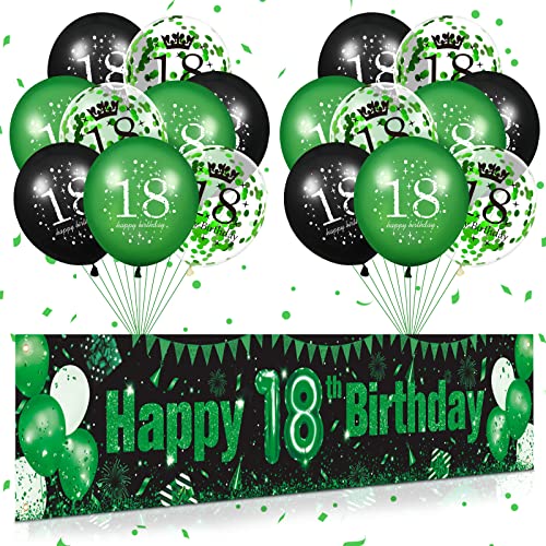 Grüner 18. Geburtstag Dekorationen für Jungen Mädchen Grün Schwarz 18Pcs 18. Geburtstag Luftballons und glückliche 18. Geburtstag Hof Banner für Kinder zum 18. Geburtstag Jahrestag Partei Supplies von RUMIA