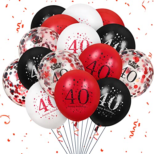 Latex-Luftballons zum 40. Geburtstag, 16 Stück Rot Schwarz, Happy 40. Geburtstag Rot Schwarz, 40. Geburtstag, Partydekoration, Luftballons für Frauen, Männer, 40. Geburtstag, Jubiläumsdekor von RUMIA