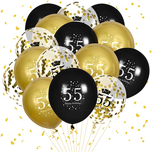 Latex-Luftballons zum 55. Geburtstag, 15 Stück Schwarz Gold Happy 55. Geburtstag Luftballons Schwarz Gold 55. Geburtstag Partydekoration für Männer Frauen 55. Geburtstag Jubiläumsdekor von RUMIA
