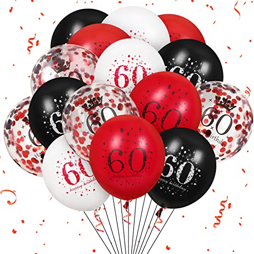 Latex-Luftballons zum 60. Geburtstag, 16 Stück Rot Schwarz, Happy 60. Geburtstag Rot Schwarz, 60. Geburtstag, Partydekoration, Luftballons für Frauen, Männer, 60. Geburtstag, Jubiläumsdekor von RUMIA