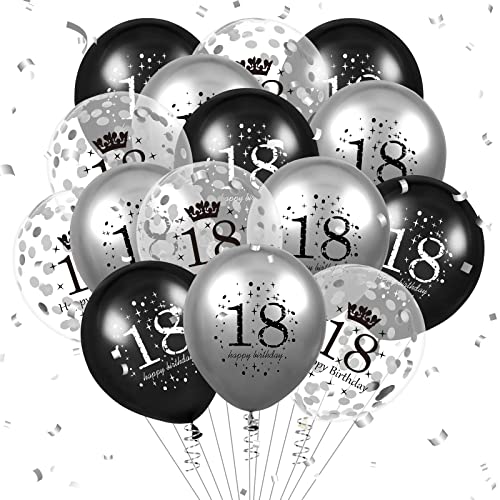 Luftballon 18. Geburtstag Deko 15 Stück Schwarz Silber Ballons-18 Jahre Geburtstagsdeko Happy Birthday Deko Latex Konfetti Ballon für Männer Frauen 18. Jubiläum Geburtstag Party Dekoration 12Zoll von RUMIA