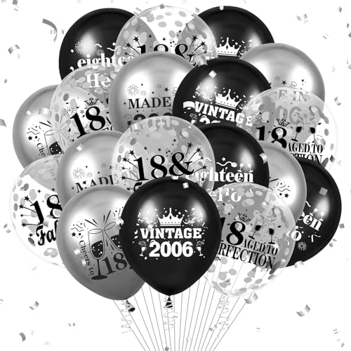 Luftballon 18. Geburtstag Deko 18 Stück Schwarz Silber Vintage Ballons - 18 Jahre Geburtstagsdeko Happy 2006 Birthday Deko Konfetti Ballon für Männer Frauen 18. Jubiläum Geburtstag Party Dekoration von RUMIA
