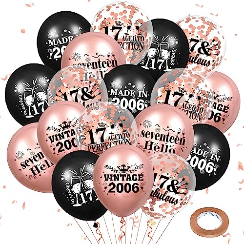 Luftballons 17. Geburtstag 18 Stück Roségold Schwarz 2006 Ballons 17. Party Dekorationen 12 Zoll Konfetti Latex Luftballons Geburtstag Party Deko für Frauen 17. Geburtstag Jubiläum Party von RUMIA