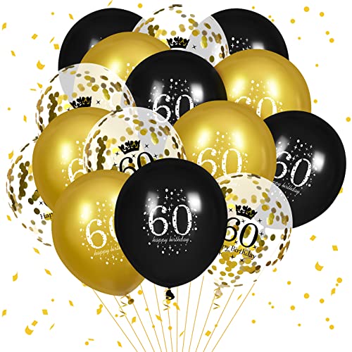 Luftballons 60. Geburtstag, 15 Stück Schwarz Gold Happy 60. Geburtstag Luftballons Schwarz Gold 60. Geburtstag Partydekoration für Männer Frauen 60. Geburtstag Jubiläumsdekor von RUMIA