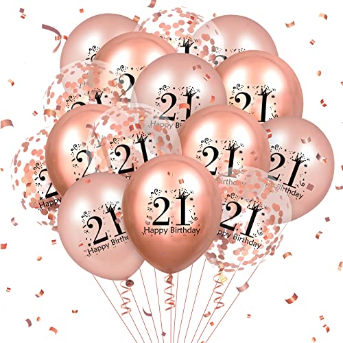 Luftballons zum 21. Geburtstag, 18 Stück, Roségold, Happy 21. Geburtstag, Latexballons, Roségold, 21. Jahrestag, Geburtstagsparty-Dekorationen für Mädchen, Jungen, Zubehör zum 21. Geburtstag, 30,5 cm von RUMIA