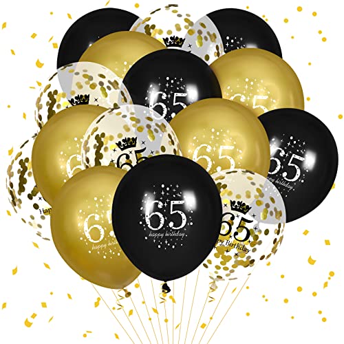 Luftballons zum 65. Geburtstag, 15 Stück Schwarz Gold Happy 65. Geburtstag Luftballons Schwarz Gold 65. Geburtstag Partydekoration für Männer Frauen 65. Geburtstag Jubiläumsdekor von RUMIA
