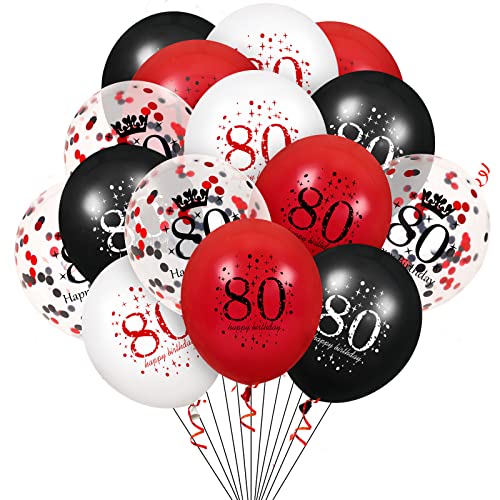 Luftballons zum 80. Geburtstag, 16 Stück Rot Schwarz, Happy 80. Geburtstag Luftballons Rot Schwarz 80. Geburtstag, Partydekoration für Frauen, Männer, Jubiläumsdekor von RUMIA