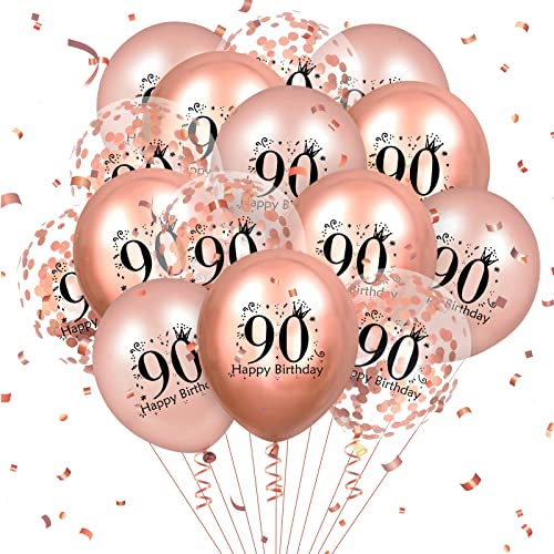 Luftballons zum 90. Geburtstag, 18 Stück, Roségold, Luftballons zum 90. Geburtstag, Roségold, 90. Geburtstag, Party-Dekorationen für Frauen, Männer, 90. Geburtstag, Jahrestag, 30,5 cm von RUMIA