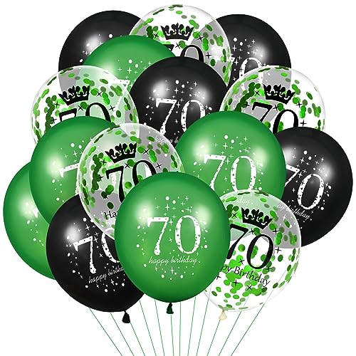 Luftballoon 70. Geburtstag Deko,15Stück Grün Schwarz Latex Luftballons, Happy Birthday Grün Latex Konfetti Folienballon 70. Jahrestag Party Dekoration Herren Damen Frau für Geburtstag Dekorationen von RUMIA