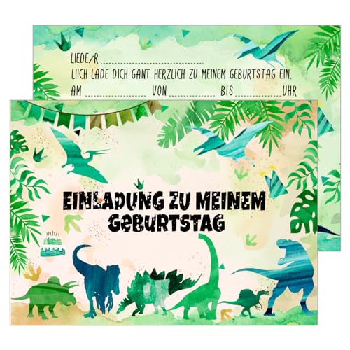 12 sets Dinosaurier Party Einladungskarten Kindergeburtstag Junge Dino Geburtstag für Kinder Junge Mädchen Partyeinladungen Deko Tinte Zeichnung Designs Dinosaurier Geburtstag Party Card for Kids von RUMIA