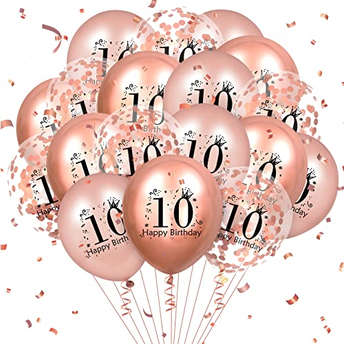 Rose Gold 10. Geburtstag Ballons Dekorationen 18 Stück Happy 10th Birthday Ballons Rose Gold 10. Geburtstag Party Dekoration Ballons für Mädchen Jungen 10. Geburtstag Jubiläum Zubehör 12 Zoll von RUMIA