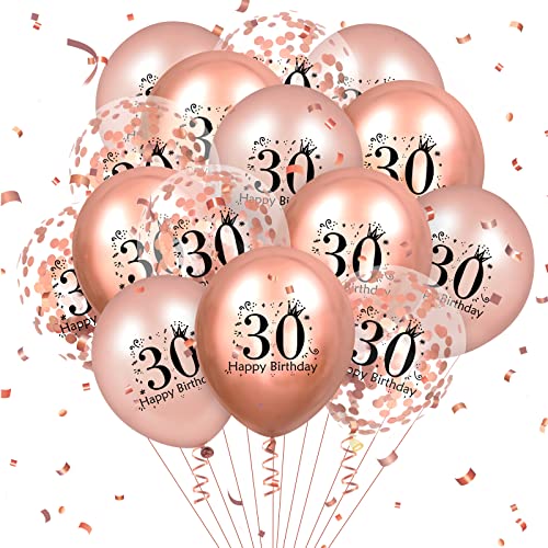 Luftballons zum 30. Geburtstag, 18 Stück Roségold, Happy 30. Geburtstag, Latexballons, Konfetti-Luftballons für Männer, Frauen, 30. Jahrestag, Geburtstagsparty, Dekoration, Geburtstagszubehör,12 Zoll von RUMIA