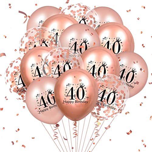 Luftballons zum 40. Geburtstag, 18 Stück Roségold, Happy 40. Geburtstag, Latexballons, Konfetti-Luftballons für Männer und Frauen, 40. Jahrestag, Geburtstagsparty, Dekoration, Zubehör, 12 Zoll von RUMIA