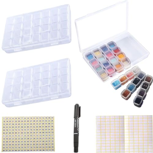 RUNCCI-YUN 2 Stück 28 Fächer Kunststoff Dosen,sortierbox kleinteile,Diamant Stickerei Sortierbox in,Plastik Medizin Pille Aufbewahrungsbox,für DIY Perlen Nailart Strass Schmuck Organizer von RUNCCI-YUN