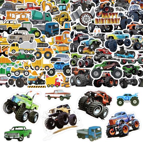 100 Stück Auto Bagger Aufkleber, 50 Baustellenfahrzeug Aufkleber + 50 Monstertruck Aufkleber, Wiederverwendbare Sticker für Laptop Auto Koffer Skateboard Fahrrad Motorrad Party Wand Deko 100 Stück Auto Bagger Aufkleber, 50 Baustellenfahrzeug Aufkleber + 50 Monstertruck Aufkleber, Wiederverwendbare Sticker für Laptop Auto Koffer Skateboard Fahrrad Motorrad Party Wand Deko von RUNEAY