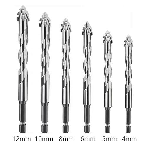 Edelstahlbohrer set Vierschneidiger Sägezahn Exzenterbohrer Multifunktions Gezackter Hartmetallbohrer 4/5/6/8/10/12 mm Hochfeste Exzenterbohrer mit 4 Schneiden für Beton Glas Keramik Holz metallbohrer von RUNEAY