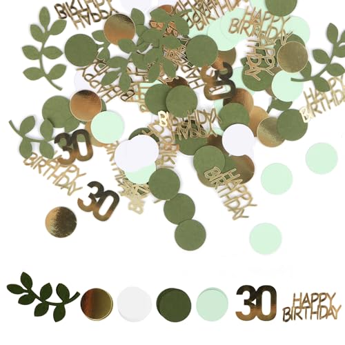 RUNEAY Konfetti 30 Geburtstag 400 Stück, HAPPY BIRTHDAY Streudeko für 30. Geburtstag, Grüne Blätter und Kreise mit Glitzer und HAPPY BIRTHDAY Schriftzug RUNEAY Konfetti 30 Geburtstag 400 Stück, HAPPY BIRTHDAY Streudeko für 30. Geburtstag, Grüne Blätter und Kreise mit Glitzer und HAPPY BIRTHDAY Schriftzug von RUNEAY