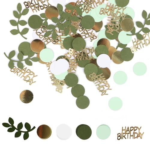 RUNEAY Konfetti HAPPY BIRTHDAY 400 Stück, Grün Gold Geburtstag Tischdeko für Mädchen und Jungen, Blatt und Kreis Konfetti, Windbeständig RUNEAY Konfetti HAPPY BIRTHDAY 400 Stück, Grün Gold Geburtstag Tischdeko für Mädchen und Jungen, Blatt und Kreis Konfetti, Windbeständig von RUNEAY