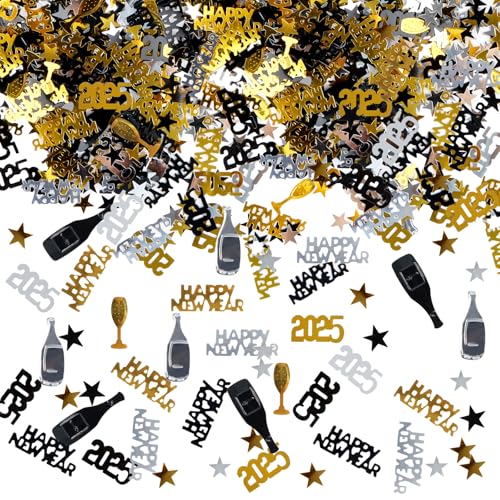 RUNEAY Konfetti Tischdeko HAPPY NEW YEAR 1000 Stück, Silvester Deko 2025, Glitzer Schwarz Gold, Neujahrsdeko, Partydeko Silvesterparty RUNEAY Konfetti Tischdeko HAPPY NEW YEAR 1000 Stück, Silvester Deko 2025, Glitzer Schwarz Gold, Neujahrsdeko, Partydeko Silvesterparty von RUNEAY