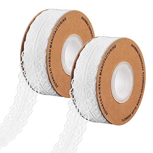 Spitzenband Weiß Vintage 2 Rolls, RUNEAY 45 Meter Spitzenband Weiss Vintage Spitzenbordüre zum Nähen für Hochzeit Tischdeko Basteln Geschenkband Kraftpapier (3CM Weiß) von RUNEAY