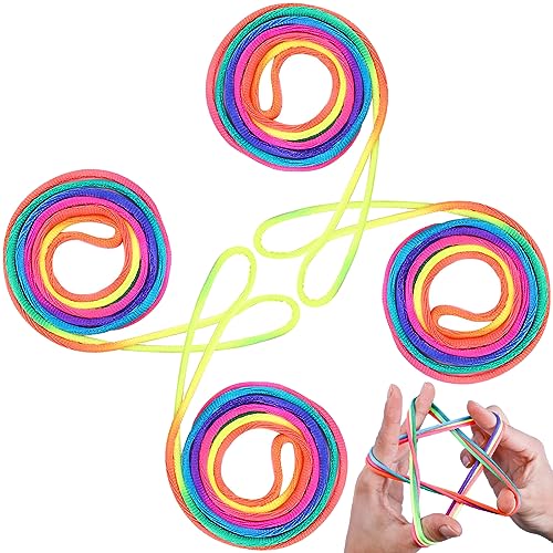 4 Stück Rainbow Rope,Finger Twist Fadenspiel,Fadenspiel Fingerspiel Kinder,Fingertwist,Fadenspiel,Mitgebsel und für den Schulhof für Jungen und Mädchen ab 5 Jahre, ideal als kleines Geschenk-165M von RUNFENG