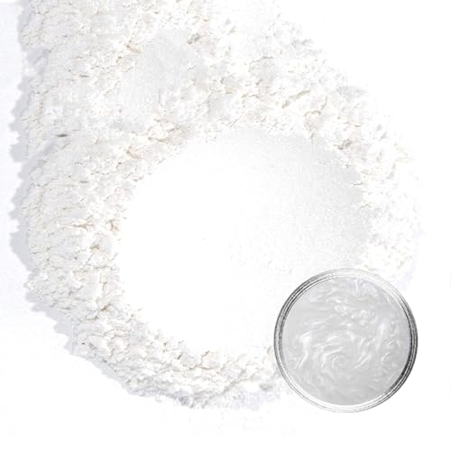 Epoxidharz Farbe 50g Goldpulver Mica Natur Metallic Für Kunsthandwerk,Seifenfarbe,Lipgloss,Lidschatten,Nagellack,Kosmetik,Schleim,Kerzenherstellung (Weiß) von RUNFENG