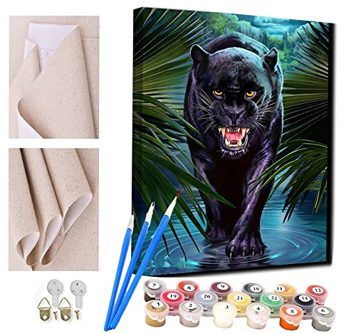 RUNPAW DIY Ölgemälde Kits nachtelfer tier schwarzer panther Malen Nach Zahlen Für Erwachsene Anfänger Kreatives Gemälde Auf Leinwand Geschenk Für Erwachsene Kinder - 40X50Cm von RUNPAW