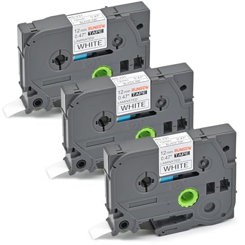 Etikettenband für Brother TZE2312PK/TZe-231/TZ-231, kompatibel mit Brother P-Touch PT-D210/PT-H110/PT-D220/PT-D400, geeignet für Büro und Zuhause, 12 mm, Weiß, 3 Stück Etikettenband für Brother TZE2312PK/TZe-231/TZ-231, kompatibel mit Brother P-Touch PT-D210/PT-H110/PT-D220/PT-D400, geeignet für Büro und Zuhause, 12 mm, Weiß, 3 Stück von RUNSEW