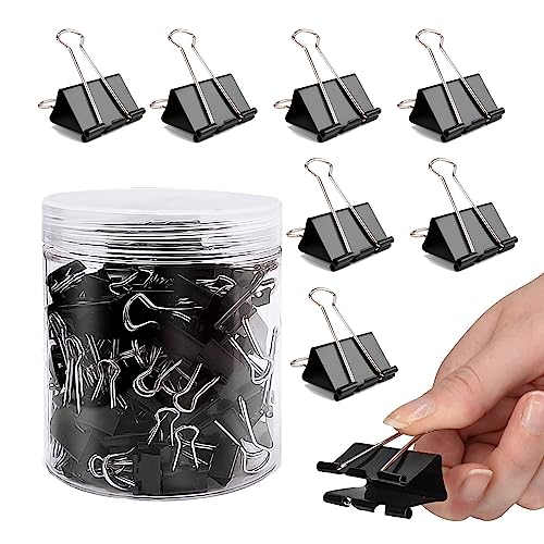 RUNYU 100 Stück Foldback Klammern Set, Foldback Klammern 25mm Schwarze Binder Clips Metall Klammer für Büro Schul Brief Büroklammer Bürobedarf RUNYU 100 Stück Foldback Klammern Set, Foldback Klammern 25mm Schwarze Binder Clips Metall Klammer für Büro Schul Brief Büroklammer Bürobedarf von Runyu