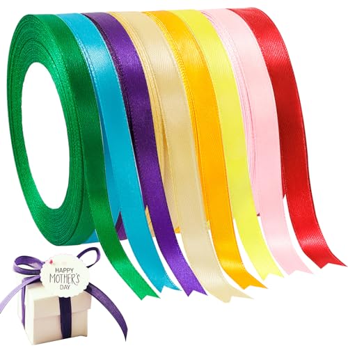 22m × 8 Stück Schleifenband 6mm,Satinband,Seidenband,Bänder zum Basteln,Geschenkband,Bunte Bänder,Satinbänder,Stoffband,für Geschenkverpackungen,Handgefertigte DIY-Produkte von RUOJLING