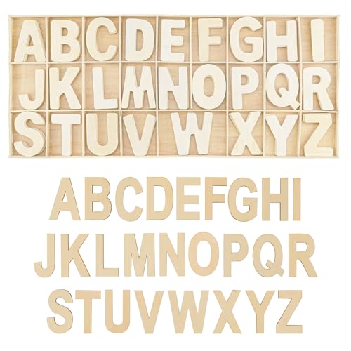 130 Stück (5 Sätze) Holzbuchstaben Set Lagerung in Tablett,Großbuchstaben A-Z 3 cm,Wooden Alphabet,Buchstaben zum Basteln für Kunsthandwerk DIY Hochzeitsfeier Home Decoration Displays-Holzfarbe von RUOXIXI