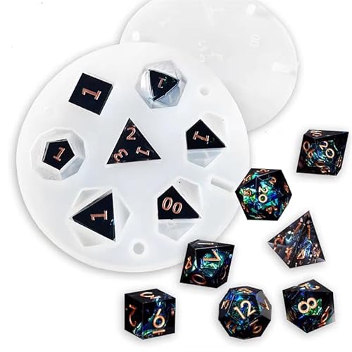 1 Set von Würfelformen aus Kunstharz mit 7 Arten von polyedrischen Würfeln für Partys mit Freunden, 7 Löcher, Silikonformen, Epoxidharz, Tetraeder, für Würfelgeschenke, handgefertigte Bastelarbeiten 1 Set von Würfelformen aus Kunstharz mit 7 Arten von polyedrischen Würfeln für Partys mit Freunden, 7 Löcher, Silikonformen, Epoxidharz, Tetraeder, für Würfelgeschenke, handgefertigte Bastelarbeiten von RUQIERUCUO
