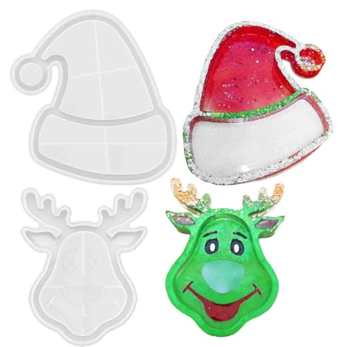 2er-Set Weihnachtsmützen- und Rentier-Tabletts aus Kunstharz, Epoxidharz, Hirsch- und Hutform, Weihnachtstablett für Obst, Süßigkeiten, Schmuck, Becherhalter, Behälter, DIY, Dekoration, Kunst 2er-Set Weihnachtsmützen- und Rentier-Tabletts aus Kunstharz, Epoxidharz, Hirsch- und Hutform, Weihnachtstablett für Obst, Süßigkeiten, Schmuck, Becherhalter, Behälter, DIY, Dekoration, Kunst von RUQIERUCUO