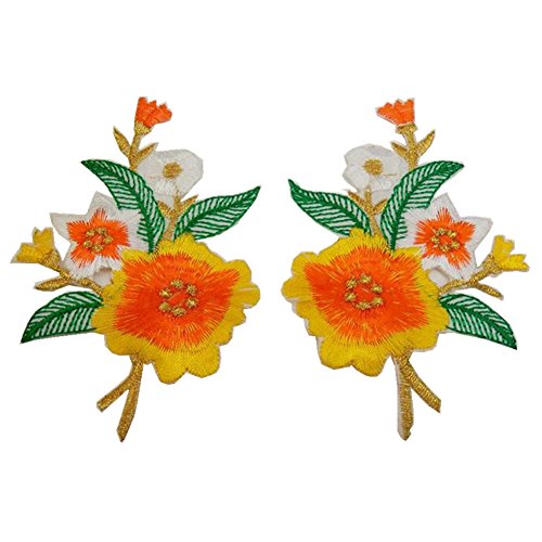 Bestickte Blumen-Stoffaufnäher, Applikationen für Kleidung, 1 Paar bestickte Applikationen zum Aufnähen oder Aufbügeln (Jasmin-Gold) von RURUR