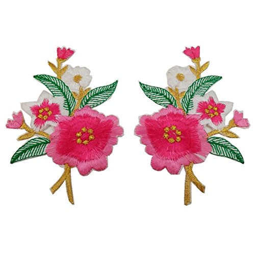 Bestickte Blumen-Stoffaufnäher, Applikationen für Kleidung, 1 Paar bestickte Applikationen zum Aufnähen oder Aufbügeln (Jasmin-Rose) von RURUR