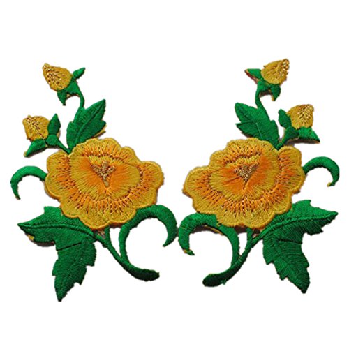 Bestickte Blumen-Stoffaufnäher, Applikationen für Kleidung, 1 Paar bestickte Applikationen zum Aufnähen oder Aufbügeln (Jasminknospen-Gold) von RURUR