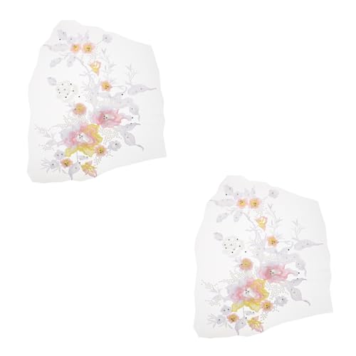 Bestickte Blumen-Stoffaufnäher, Applikationen für Kleidung, 2 Stück bestickte Spitzenapplikationen (weiß) von RURUR