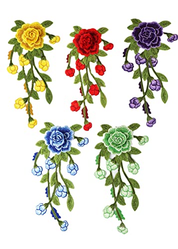 Bestickte Blumenstoff-Aufnäher, Applikationen für Kleidung, 5 Stück, bestickte Aufnäher zum Aufnähen, Pfingstrosen-Applikation (mehrfarbig) von RURUR