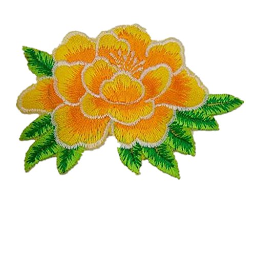Bestickte Blumenstoff-Flicken, Applikationen für Kleidung, zum Aufbügeln, Pfingstrosen, dekorativ (gelb) von RURUR