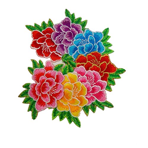Bestickte Blumenstoff-Flicken, Applikationen für Kleidung, zum Aufbügeln, Pfingstrosen, dekorativ (mehrfarbig) von RURUR