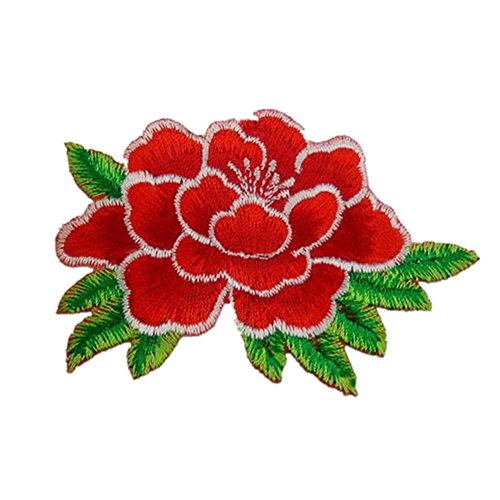 Bestickte Blumenstoff-Flicken, Applikationen für Kleidung, zum Aufbügeln, Pfingstrosen, dekorativ (rot) von RURUR