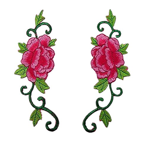 Bestickte Stoffaufnäher, Applikationen für Kleidung, 1 Paar bestickte Applikationen zum Aufnähen oder Aufbügeln (Pfingstrosenrose) von RURUR