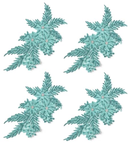 Bestickte Stoffaufnäher, Applikationen für Kleidung, 4 Stück, Glitzer-Strass-Blumen-Applikation (Mint) von RURUR