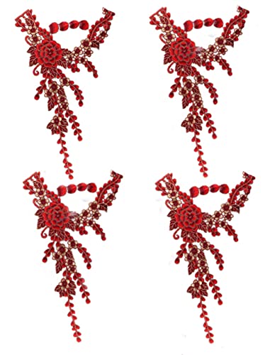 Bestickte Stoffaufnäher, Applikationen für Kleidung, 4 Stück, zum Aufnähen, Blumenstickerei (rot) von RURUR