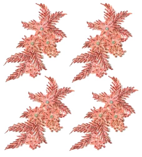 Bestickte Stoffaufnäher mit Blumen, Applikationen für Kleidung, 4 Stück, Glitzer-Strass-Blumen-Applikation (Misty Rose) von RURUR