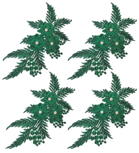 Bestickte Stoffaufnäher mit Blumen, Applikationen für Kleidung, 4 Stück, Glitzer-Strass-Blumenapplikation (grün) von RURUR
