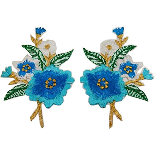 Bestickte Stoffaufnäher mit Blumenmuster, Applikationen für Kleidung, 1 Paar bestickte Applikationen zum Aufnähen oder Aufbügeln (Jasminblau) von RURUR