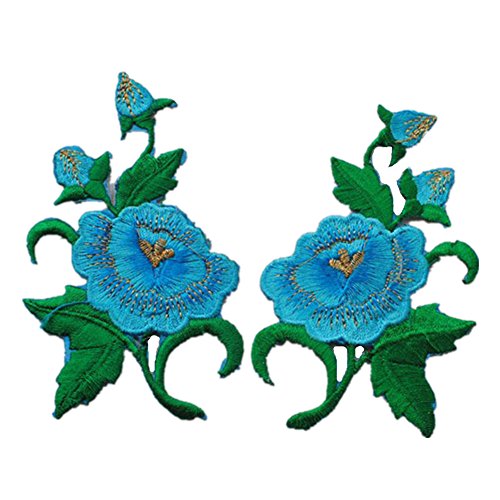 Bestickte Stoffaufnäher mit Blumenmuster, Applikationen für Kleidung, 1 Paar bestickte Applikationen zum Aufnähen oder Aufbügeln (Jasminknospenblau) von RURUR